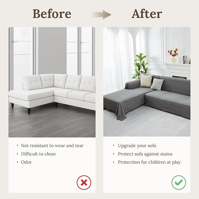 HOMERILLA Sectional Couch Covers for Sectional Sofa L Shaped Sofa Cover Blanket 2 Pieces L Shape Furniture Protector for Pets Dogs (Dark Grey, XXX-Large)