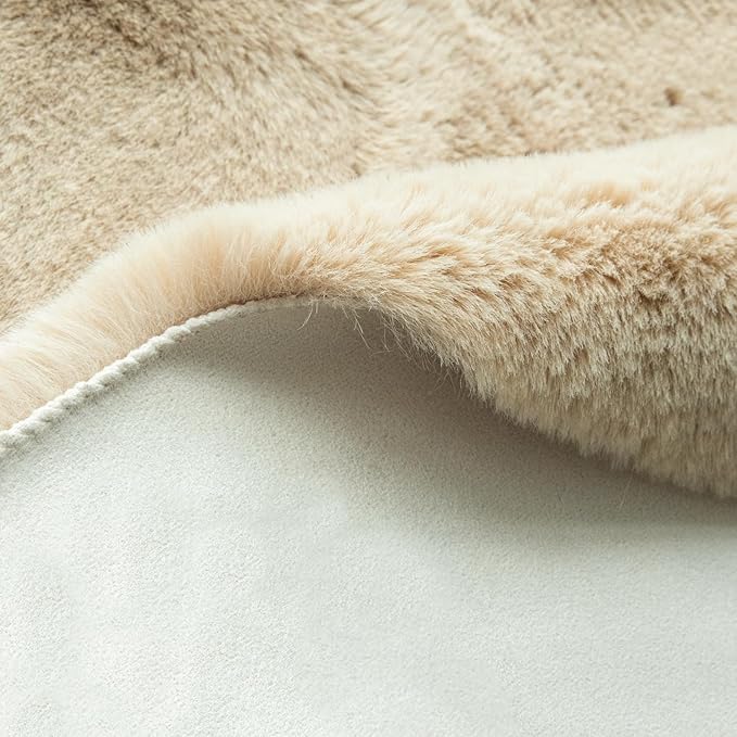 ORINOVA Camel Plush Shag Faux Rabbit Washable Fuzzy Fur Rugs for Living Room Bedroom Kids Circle Small Nursery Area Rug Round Rug 3ft