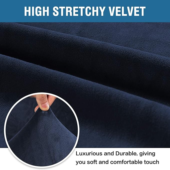 H.VERSAILTEX Stretch Velvet Armchair Cover Couch Covers 1 Cushion Chair Slipcover for Living Room Furniture Cover Crafted from Thick Comfy Rich Velour (Chair 31"-49", Navy)
