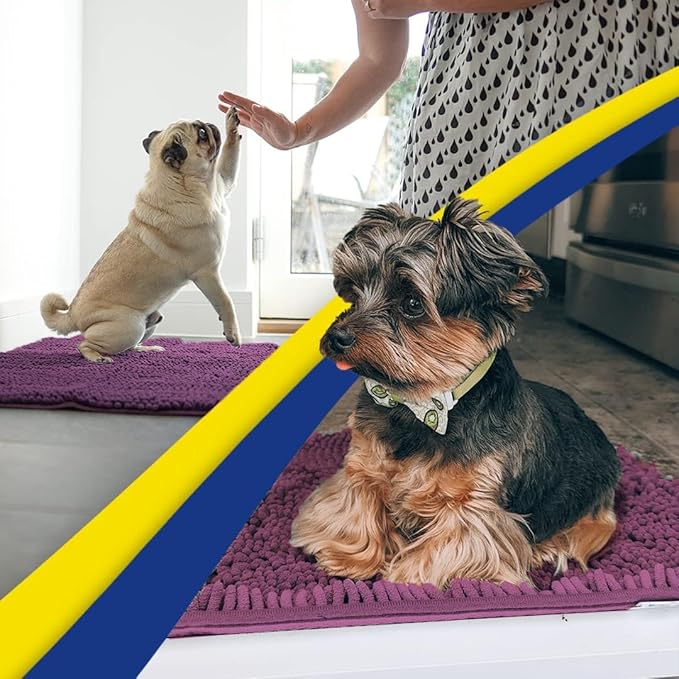 Muddy Mat® | Super Absorbent Door Mat Indoor, Microfiber Quick Dry Chenille Entryway Rug, Non-Slip Front Door Mat, Indoor Mats for Entryway, Machine Washable Pet Rug, Dark Purple 36" x 120"