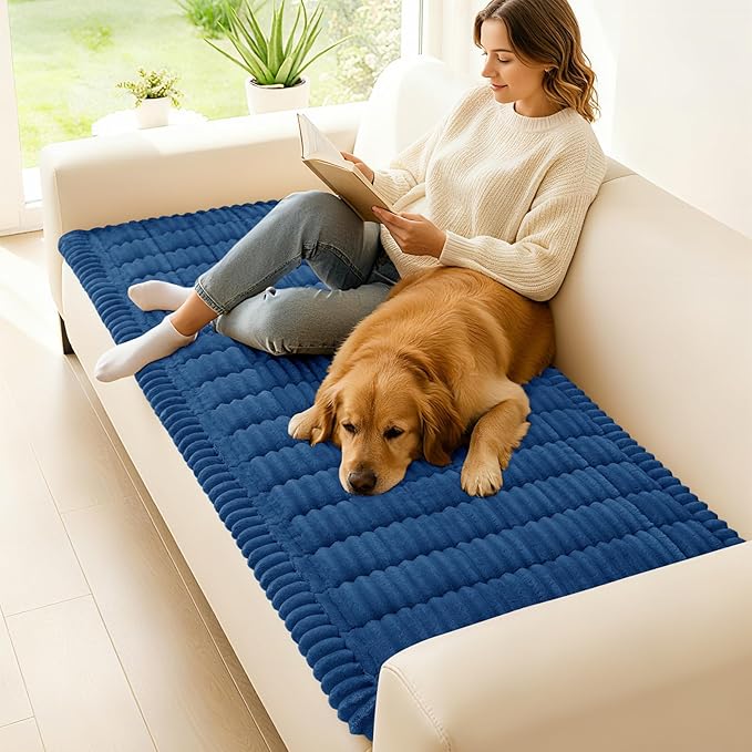 hyha Couch Covers for Dogs Washable, Non Slip Plush Dog Sofa Protectors, Fuzzy Pet Couch Covers for 3 Cushion Sofa Pet Friendly (Navy Blue, 27.6" x 70.9")