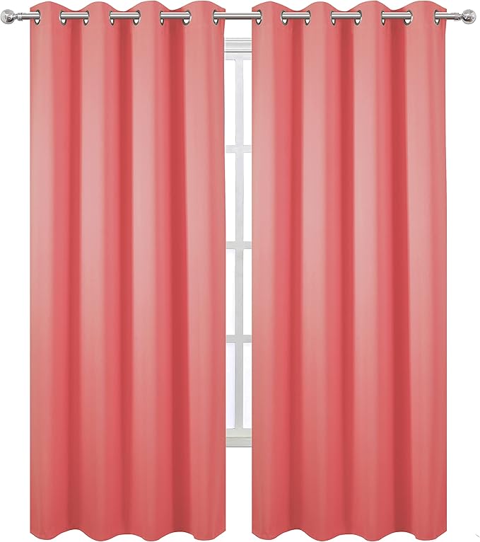 LEMOMO Blackout Curtains 52 x 84 inch/Coral Curtains Set of 2 Panels/Thermal Insulated Room Darkening Bedroom Curtains