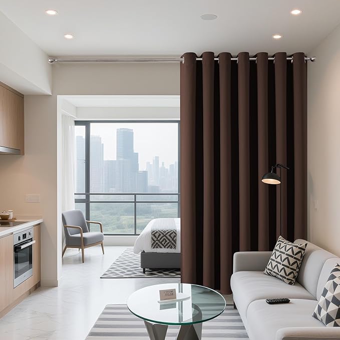 Joydeco Blackout Patio Sliding Door Curtains 84 Inches Long, Grommet Privacy Room Divider Curtains, Extra Wide Thermal Blackout Drapes for Bedroom Living Room (Chocolate, 100Wx84L, 1 Panel)