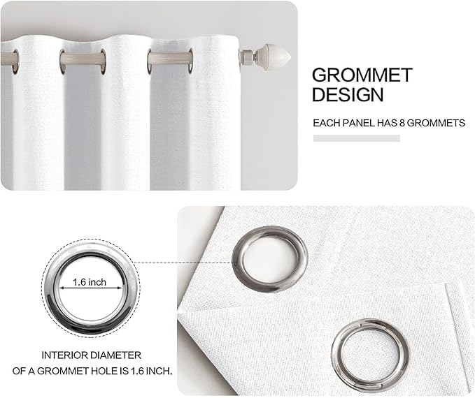 MIULEE Linen Textured Curtains Solid 100% Blackout for Bedroom Thermal Insulated Bright White Grommet Room Darkening Curtains & Drapes Luxury Decor for Living Room Nursery 52 x 72 Inch (2 Panels)