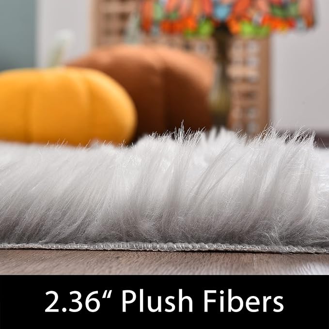 Latepis Grey Round Rugs 6ft Faux Fur Sheepskin Circle Rug for Living Room Fluffy Washable Rug for Bedroom Teen Room Dorm Cute Room Décor