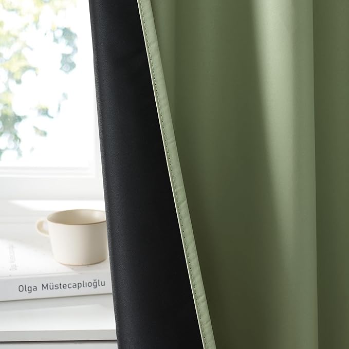RYB HOME 100% Blackout Short Curtains for Small Window, Thermal Insulated Total Room Darkening Noise Reducing Curtains for Kitchen Bathroom Basement, 42 inches Wide by 36 inches Long, Sage Green