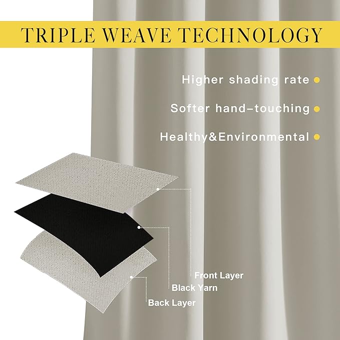 NICETOWN Room Darkening Natural Curtains 84 inches Long, Grommet Room Darkening Thermal Insulated Sound Dampening Window Treatments for Bedroom/Home Office, 2 Panels, W46 x L84