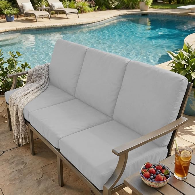 hyha Milk Silk Couch Cushion Covers, Soft Magic Sofa Covers Washable for 3 Cushion Couch, Stretch Sectional Outdoor Cushion Covers for Patio Furniture with Elastic Bottom(3 Packs, Grey)