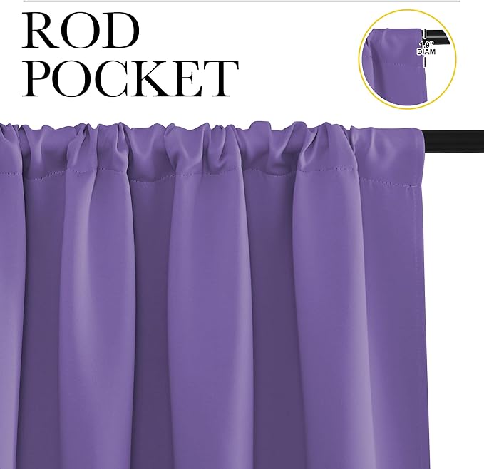 NICETOWN Blackout Curtains for Living Curtains, Lilac Purple, 2 Panels, 52 by 95, Room Darkening Window Curtain Panels, Easy-Care Solid Thermal Insulated Draperies/Drapes for Daughter Room