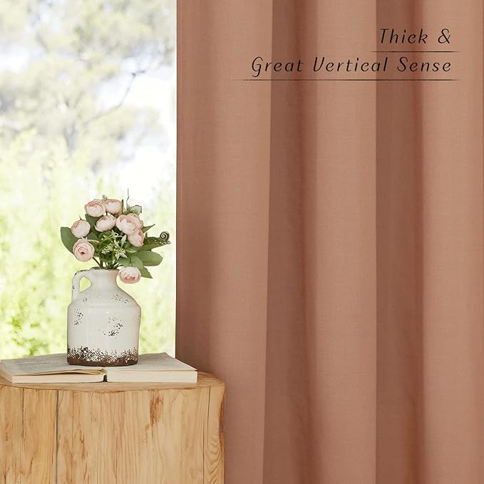 NICETOWN Linen Flax Semi Sheer Curtains 92" Length, Grommet Window Treatments Privacy Added with Light Penetration Vertical Drapes for Loft/Home Office, Terracotta, W55 x L92, 2 Panels