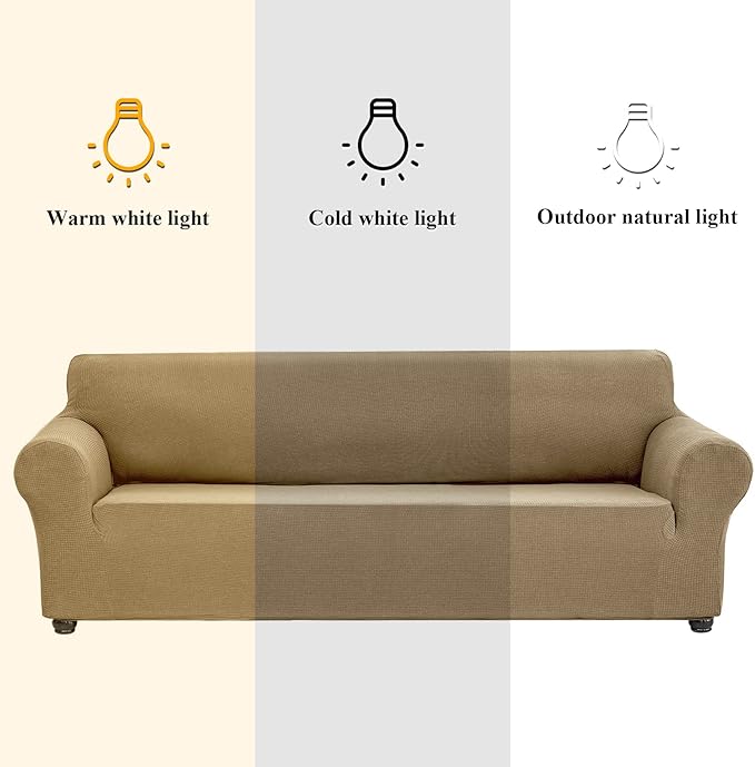 Joccun Stretch Loveseat Couch Cover Slipcover, 1-Piece Sofa Cover for 2 Cushion Couch Spandex Jacquard Washable Furniture Protector Cover for Living Room,Kids,Pets（Loveseat,Tan）