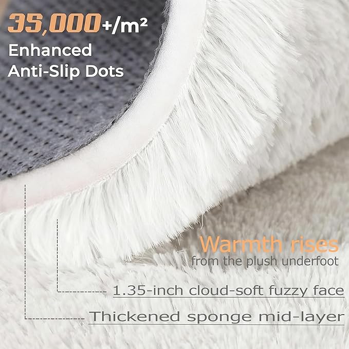 2x6 Runner Rug for Bedroom: Fluffy Shag Soft Washable Rugs Small Fuzzy Plush Indoor Carpet for Hallway Bedside Dorm Kids Girls Boys Room (White, 2'x6')
