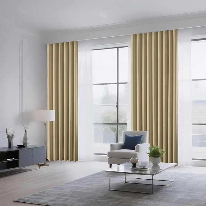 CUCRAF Beige Blackout Curtains 72 inch Length 2 Panels Set, Rod Pocket Room Darkening Drapes for Bedroom Living Room, Insulated Thermal Light Blocking Window Curtain (W52 x L72 Inch)
