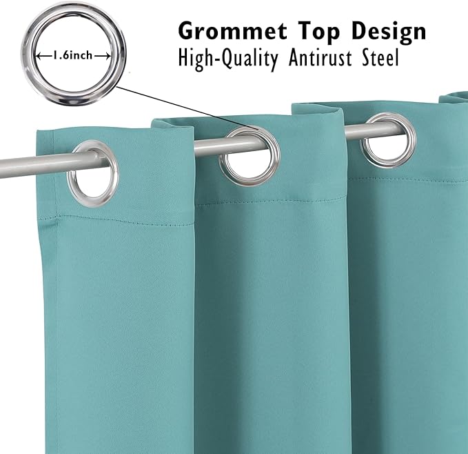 ChrisDowa Small Window Curtains 50 inches Long for Bedroom - Grommet Short Thermal Insulated Room Darkening Curtains for Kitchen (2 Panels, Aqua, 29 x 50 Inch)