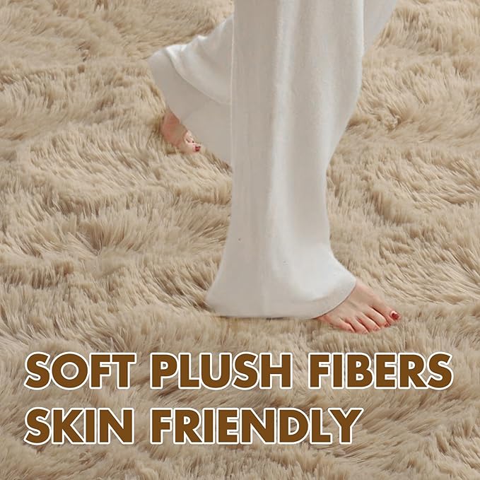 9x12 Ft Extra Large Shag Beige Rugs for Living Room Bedroom, Ultra Soft Fluffy Furry Area Rugs for Playroom Indoor Floor, Aesthetic Carpet for Kids Home Decor