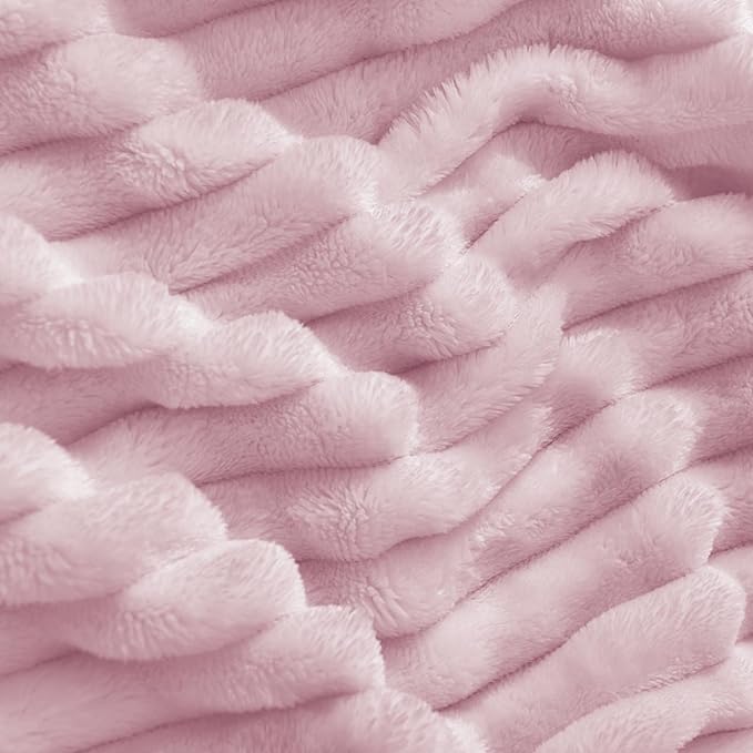 BEDELITE Fleece Blanket Twin Size – 3D Ribbed Jacquard Soft and Warm Decorative Fuzzy Blankets – Cozy, Fluffy, Plush Lightweight Throw Blankets for Couch, Bed, Sofa(Cherry Blossom, 60x80 inches)