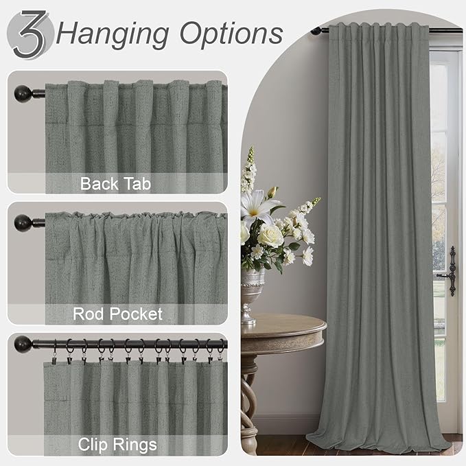 Gray Black Out Curtains 72 Inch Long for Bedroom 2 Panels Set Back Tab Pleated Neutral Boho Linen Textured Dark Grey Room Darkening Saving Energy Efficient Sound Deadening Drapes for Doorway 72 Length