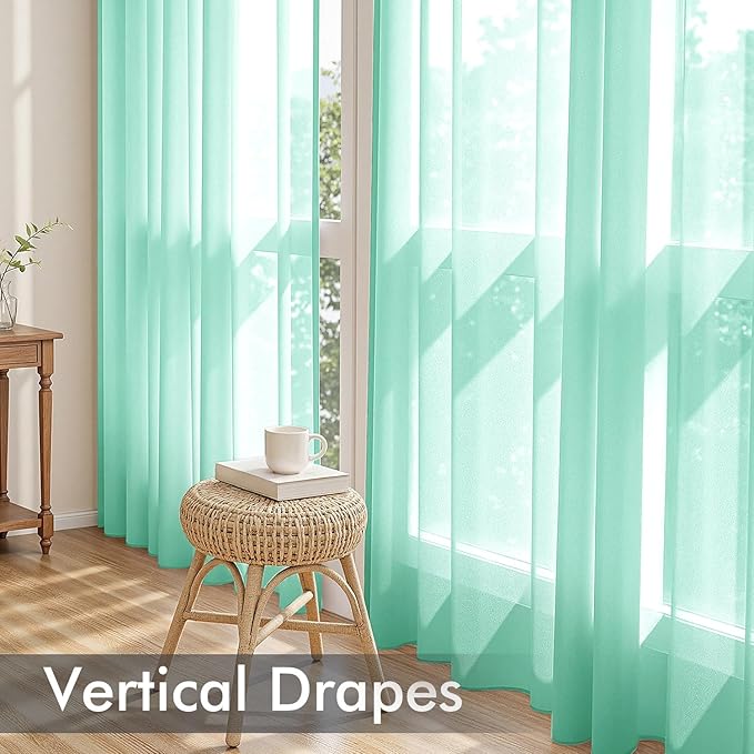 MIULEE Aqua Sheer Curtains 72 Inches Long, 4 Panels Set, Light Filtering Rod Pocket Voile Drapes for Living Room and Bedroom, Airy Soft Fabric Window Treatments, 42 x 72 Inches