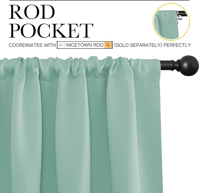 NICETOWN 2 Panels Blackout Curtains, Rod Pocket Thermal Insulated Drapess for Bedroom, Privacy Protection Easy-Care Heavy Duty Curtains for Living Room/Dining Room, W70 x L95 inches, Aqua