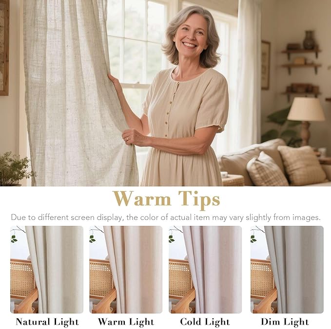 H.VERSAILTEX Elegant Natural Linen Blended Energy Efficient Light Filtering Linen Textured Curtains/Nickel Grommet Window Treatments Panels/Drapes (Set of 2, Angora, 52"W x 45"L)