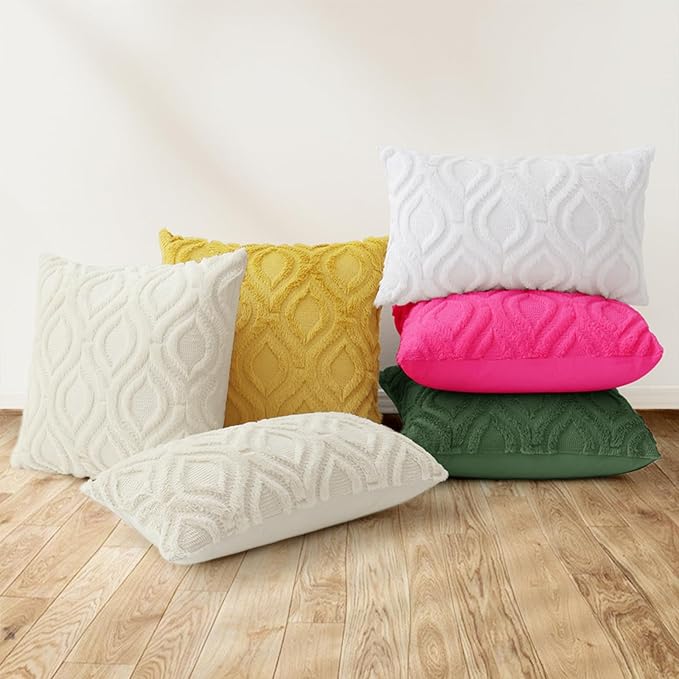 decorUhome Throw Pillow Covers 16x16 Inch Set of 2, Soft Plush Faux Wool Forest Elf Solid Couch Pillow Covers, Accent Farmhouse Neutral Square Pillow Cases for Sofa Bed Living Room