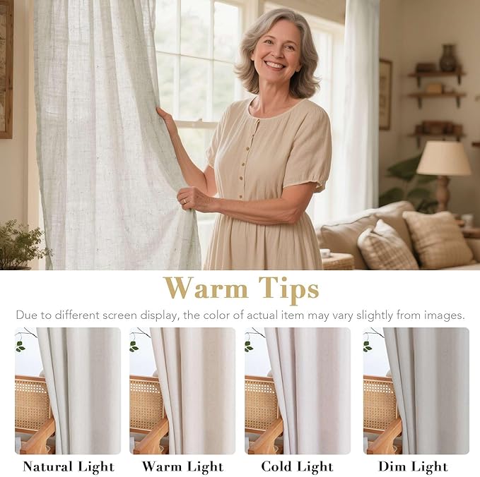 H.VERSAILTEX Living Room Linen Curtains - Semi Sheer, Nickel Grommet, Energy Saving, Light Filtering Window Treatments - Pale Oak, 2 Panels, 52 x 84 Inch