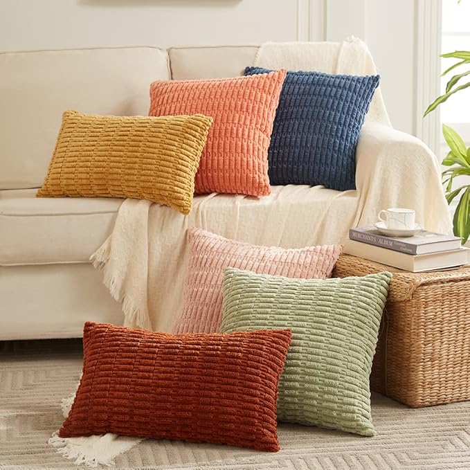 Fancy Homi 4 Packs Dark Grey Decorative Throw Pillow Covers 14x14 Inch for Couch Bed, Rustic Modern Farmhouse Boho Home Decor, Soft Plush Corduroy Gray Cute Square Accent Cushion Case 35x35 cm