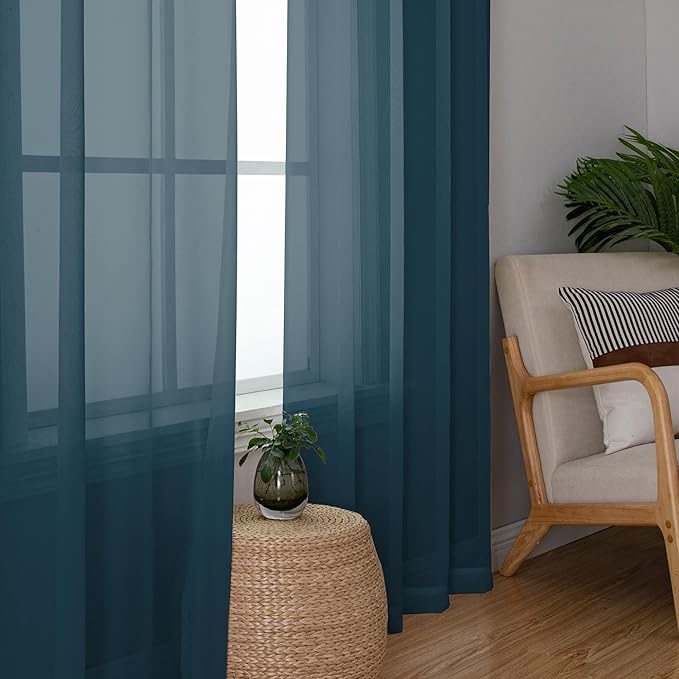 OWENIE Sheer Curtains 96 inches Long for Bedroom Living Room 2 Panels Set, Farmhouse Rod Pocket Light Filtering Voile Sheer Curtain, 42Wx96L inch, Dusty Blue