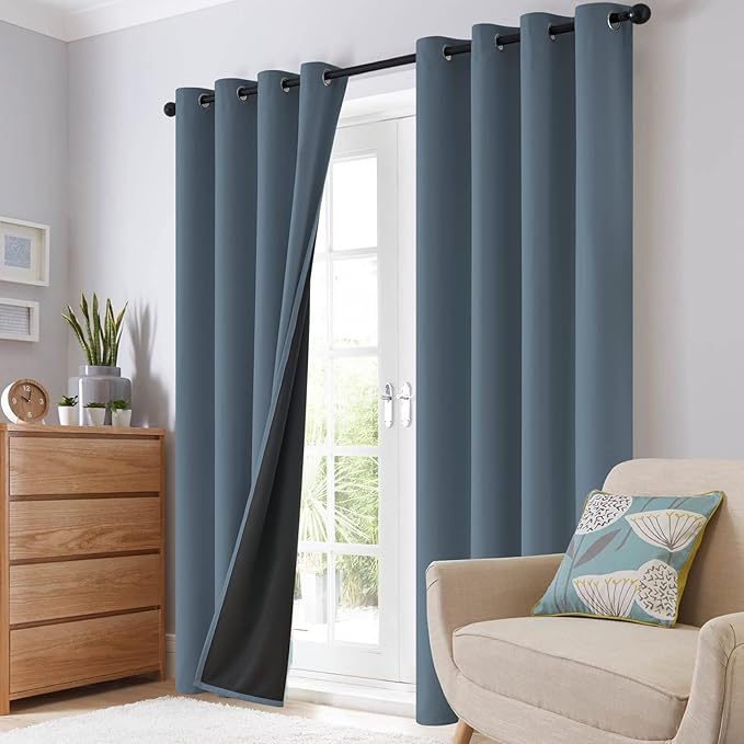 SimpleHome 100% Blackout Curtains for Bedroom,Thermal Insulated Grommet Window Drapes Room Darkening Stone Blue Curtains for Living Room with Black Back,42 x 63 Inch,2 Panels
