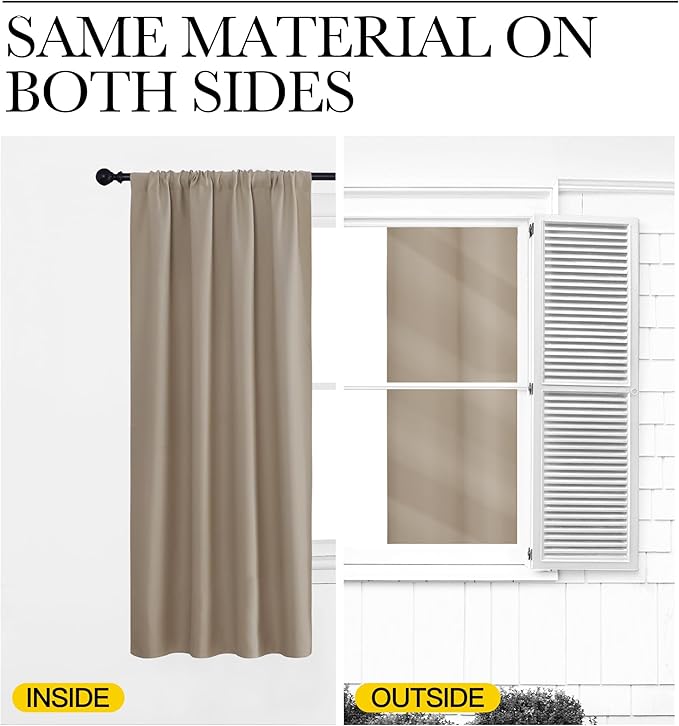NICETOWN RV Blackout Curtains for Camper Windows, Taupe, 34" x 36", Set of 2, Kitchen Curtains, Short Blackout Drapes, Thermal Insulated Rod Pocket Window Treatment Draperies for Nursery