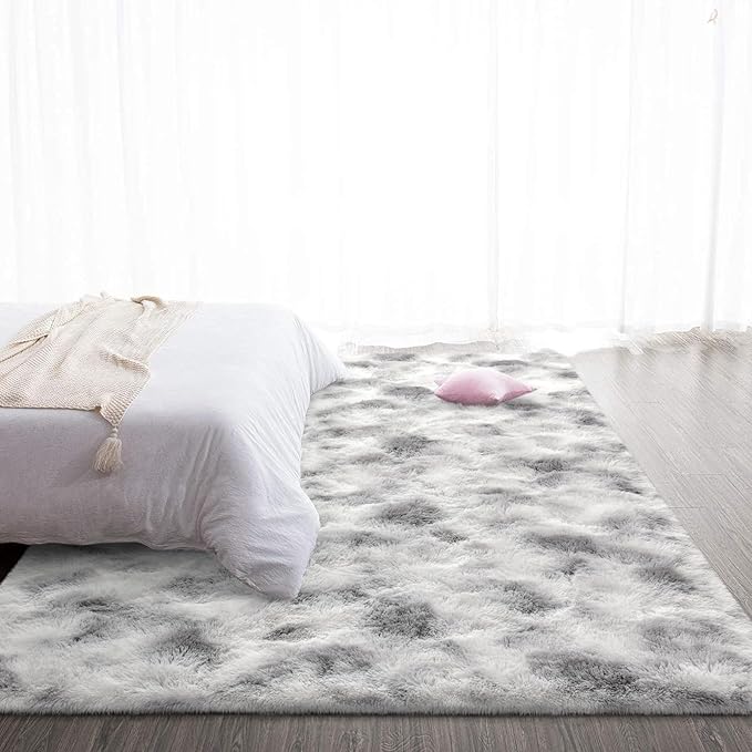 TWINNIS Super Soft Shaggy Rugs Fluffy Carpets 6x9 Feet, Indoor Modern Plush Area Rugs for Living Room Bedroom Kids Room Nursery Home Decor, Upgrade Anti-Skid Fuzzy Rug, Grey and White