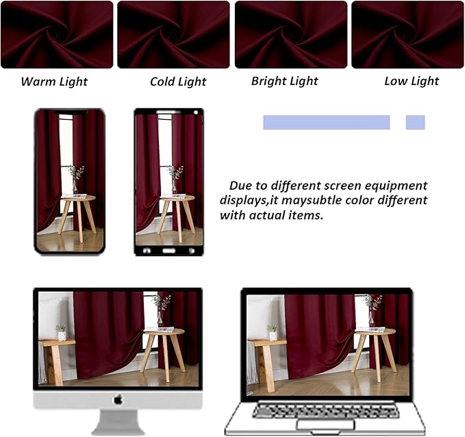 Simplebrand Ava Burgundy Blackout Curtains for Bedroom 96 Inches Long 2 Panels, Solid Thermal Insulated, Energy Saving Nursery Window Treatment Curtains Blackout Drapes, W40 x L96 Inch, Burgundy