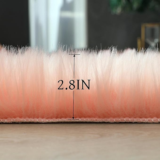 linmopm Faux Fur Rug Sheepskin Shag Fluffy Fuzzy 6x9 ft Pink Rugs for Bedroom Bedside Bed Floor Living Room Plush Rectangle High-Density Cushion Carpet Super Sofa Cover