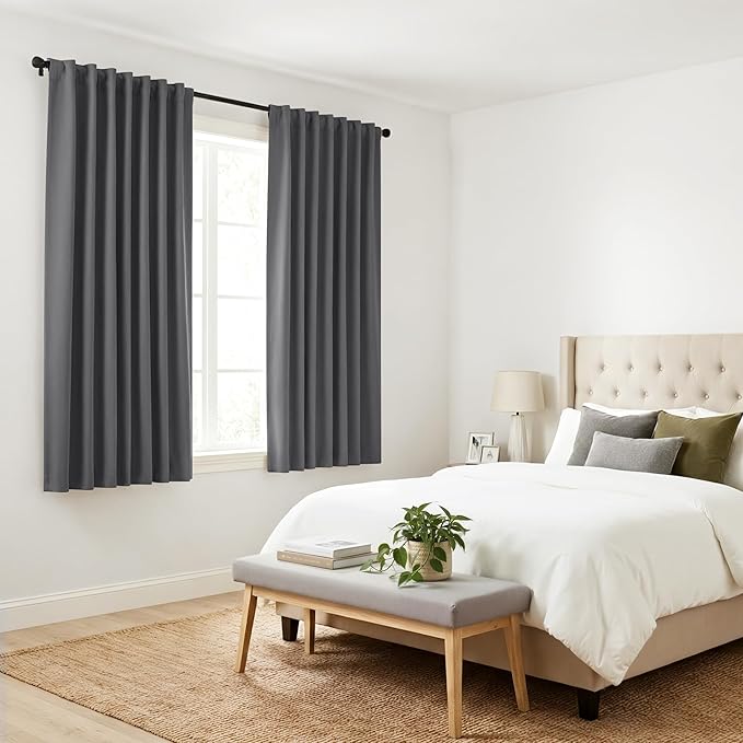 PONY DANCE Short Curtains Half Window Curtains for Bedroom, Privacy Blackout Energy Saving Drapes for Living Room Bathroom Shades, Wide 34 x Long 30 inches per Panel, Grey, 2 Pcs
