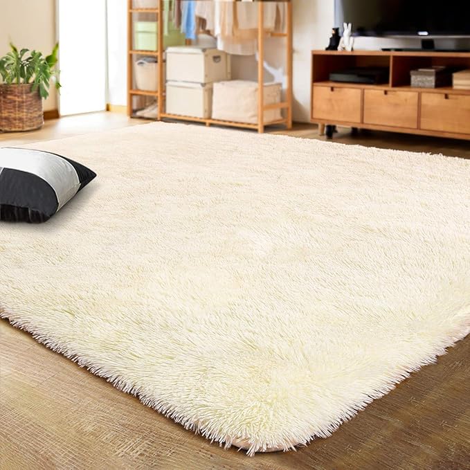 LOCHAS Ultra Soft Indoor Modern Area Rugs Fluffy Living Room Carpets for Children Bedroom Home Decor Nursery Rug 6x9 Feet, Light Champagne