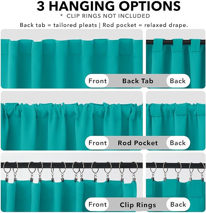Deconovo Blackout Curtains, Thermal Insulated, W42 x L95 2 Panels, Back Tab, Machine Washable, Room-Darkening Drapes for Bedroom/Living Room Turquoise