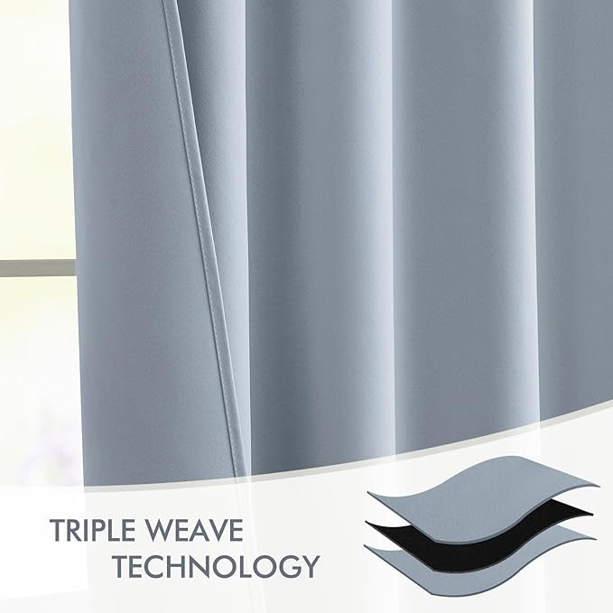 MIULEE Light Blue Back Tab Blackout Curtains 108 Inch Long 2 Panels Set for Bedroom, Rod Pocket/Pinch Pleat Extra Long Thermal Insulated Living Room Darkening Pleated Light Blocking Drapes