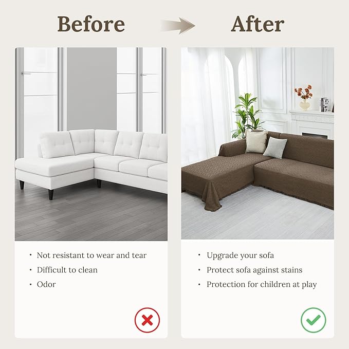 HOMERILLA Sectional Couch Covers for Sectional Sofa L Shaped Sofa Cover Blanket 2 Pieces L Shape Furniture Protector for Pets Dogs(Taupe, XXX-Large)