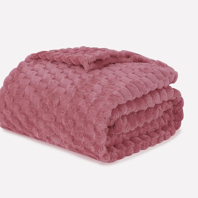 Dusty Pink Throw Blanket 60"×80" inches Gifts for Mom Fuzzy 3D Jacquard Decorative Flannel Fleece Super Soft Plush Cozy Blanket for Couch Sofa Chair Lightweight