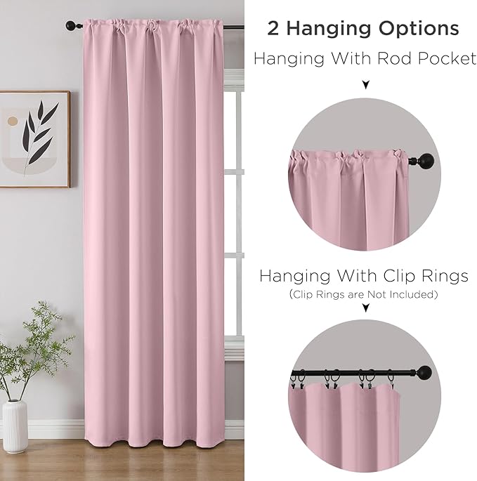 CUCRAF Light Pink Blackout Curtains 84 inch Length 2 Panels Set, Rod Pocket Room Darkening Drapes for Bedroom Living Room, Insulated Thermal Light Blocking Window Curtain (W52 x L84 Inch)