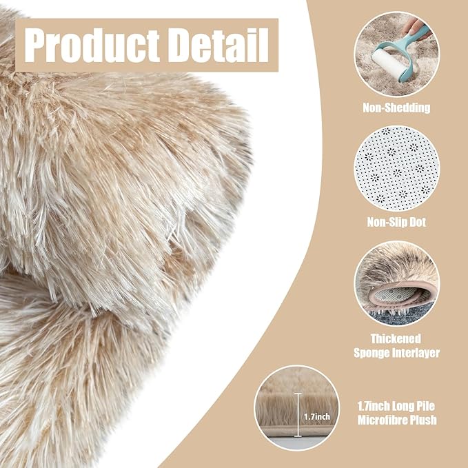 8x10 Fluffy Area Rugs for Living Room,Shag Area Rug for Bedroom,Soft Fuzzy Rug Non-Shedding Indoor Plush Carpet for Kids Bedroom Nursery Home Decor,Tie-Dyed Beige
