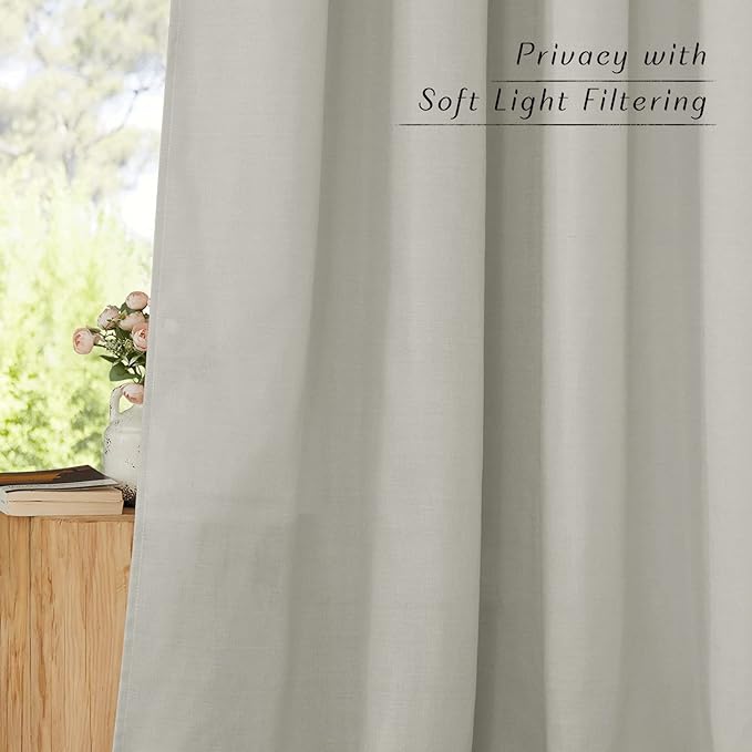 NICETOWN Rustic Linen 132 inch Long Curtains for Living Room, Grommet Privacy Added Thick Linen Weave with Light Filter Window Curtains & Drapes for Bedroom, Gray, W55 x L132, 2 Panels