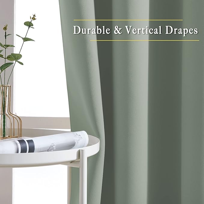 NICETOWN Blackout Large Bedroom Curtains 90 inches Long - Room Dividers Thermal Insulated Sound Dampening Grommet Window Treatments for Living Room (Sage Green, 2 Panels, W66 x L90)