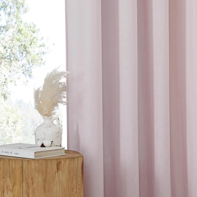 NICETOWN Blush Pink Linen Curtains for Kitchen, Thick Flax Small Window Treatments Semi Sheer Privacy Assured with Light Through for Cafe/Bathroom, W42 x L72, 2 Panels
