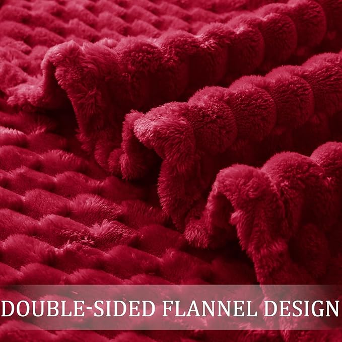 Exclusivo Mezcla Fleece Throw Blanket for Couch, Extra Large Fuzzy Deep Red Bed Blankets, Soft Cozy Plush Sofa Throws for All Seasons, 50x70 Inches