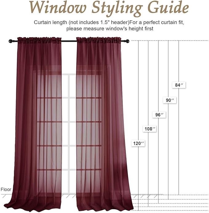 OVZME Burgundy Bedroom Curtains 2 Panel Sets 90 Inch Length, 59 Inch Extra Wide Light Filtering Light Weight Soft Window Treatment Panels for Study Room Living Room Guest Room, 59Wx90L Inches