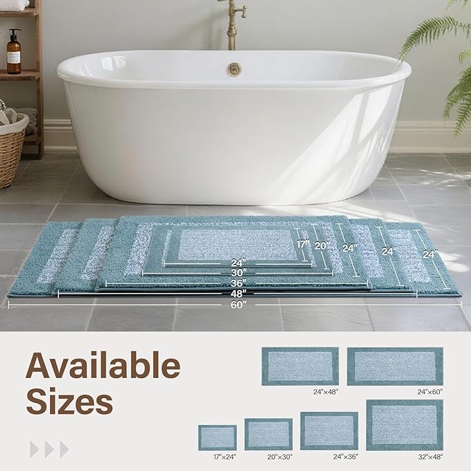 48x24 Long Bathroom Rugs Washable Non Slip, Dusty Blue Bath Mat for Bathroom Floor Tub, Soft Absorbent Quick Dry Mats for Shower, Bathtub,Home Decor