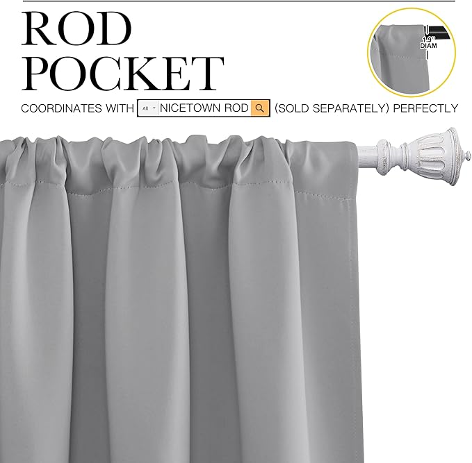 NICETOWN Blackout Curtains 84 inches Length - Energy Efficient & Noise Reducing Thermal Insulated Rod Pocket Blackout Drapes/Draperies for Living Room (Silver Grey, 2 Panels, W52 inches x L84 inches)