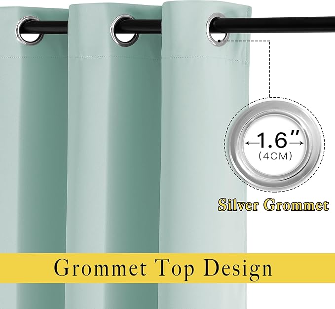 NICETOWN Room Darkening Curtains for Bedroom, Window Treatment Thermal Insulated Solid Grommet Window Treatments Sound Reducing for Living Room, Aqua Blue, Set of 2, W52 x L90