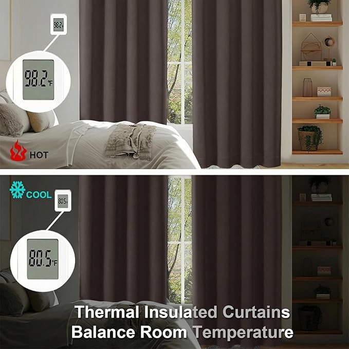 Simplebrand Ava Chocolate Blackout Curtains for Bedroom 96 Inches Long 2 Panels, Solid Thermal Insulated, Energy Saving Nursery Window Treatment Curtains Blackout Drapes, W40 x L96 Inch, Chocolate